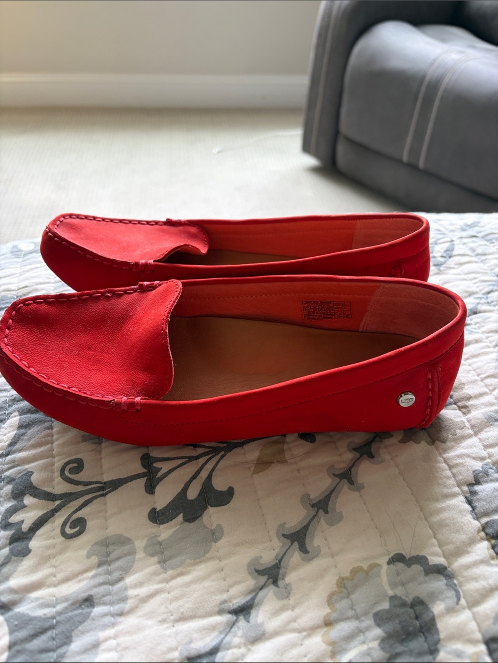 UGG Red Suede Slip-On Moccasins
